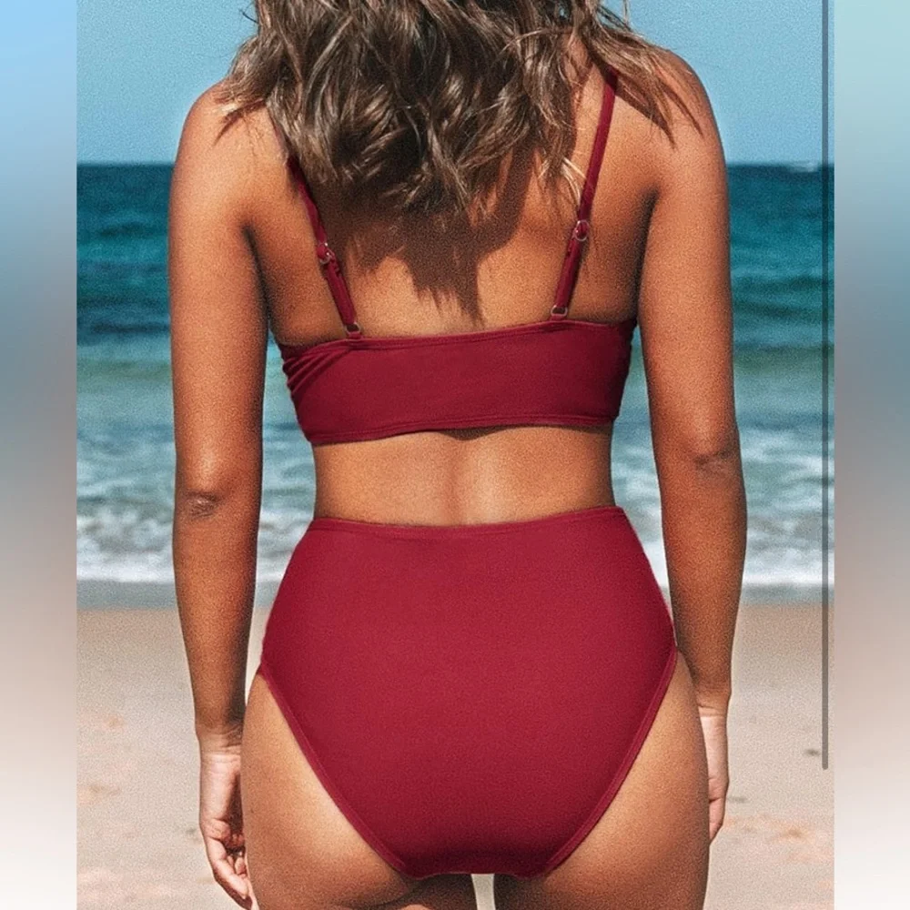 CUPSHE Women's Bikini Sets Two Piece Swimsuit High Waisted V Neck Swimsuit Small - Picture 2 of 4